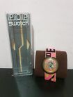 *RARE 1988* POP SWATCH WATCH YELLOW SKELETON BLACK CASE PINK STRAP WITH BOX.